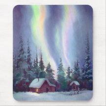 LUMIÈRES DU NORD et CABINE de RONDIN par SHARON SH Tapis De Souris