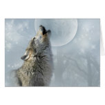Lune bleue de loup cartes de vœux