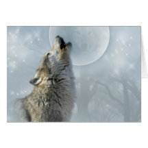 Lune bleue de loup cartes de vœux