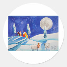 LUNE DE MOUTONS DE SCÈNE DE NEIGE AUTOCOLLANTS