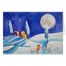 LUNE DE MOUTONS DE SCÈNE DE NEIGE CARTES DE VŒUX