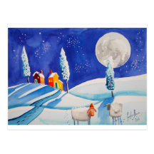 LUNE DE MOUTONS DE SCÈNE DE NEIGE CARTES POSTALES