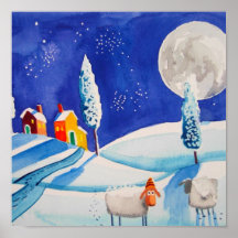 LUNE DE MOUTONS DE SCÈNE DE NEIGE POSTER