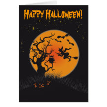 Lune et sorcière heureuses 2 de Halloween Cartes