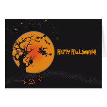Lune et sorcière heureuses de Halloween Cartes De Vœux