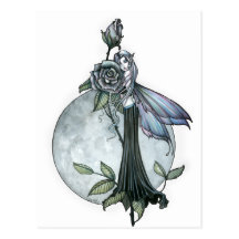 Lune féerique gothique de rose de minuit cartes postales