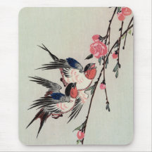 Lune, hirondelles, et fleurs de pêche, Ando Hirosh Tapis De Souris
