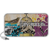 Lustre vintage Doddle d'oiseau de damassé rose de  Haut-parleur iPod