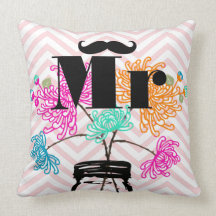 M. Mustache pâle - pot de maçon rose de zigzag Oreiller