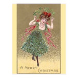 Madame avec Noël de cru de robe de gui Cartes Postales