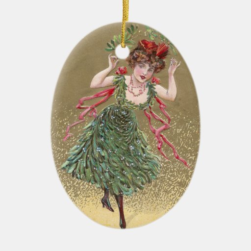 Madame avec Noël de cru de robe de gui Décorations De Noël