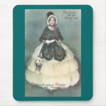 Madame dans la robe blanche avec année vintage d'e tapis de souris
