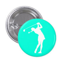 Madame Golfer Silhouette Button Turquoise Badge