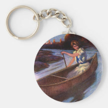 Madame Paddling Canoe Down Waterway Porte-clés