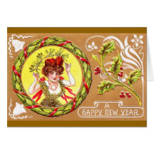 Madame pendant année vintage de guirlande de houx  cartes de vœux