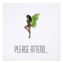 Madame verte Faerie 7 d'aile - fée 3D - Invitations Personnalisables