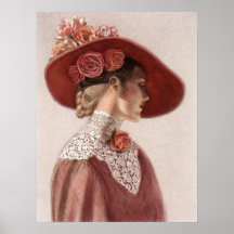 Madame victorienne élégante, affiche rose d'art de