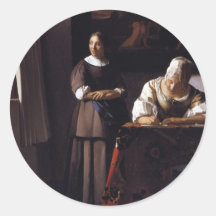 Madame Writing une lettre Autocollant Rond