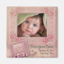Magnet rose de naissance de cadre de photo de bébé magnets