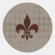 Mahogany Fleur de Lis sur le taupe Autocollant Rond