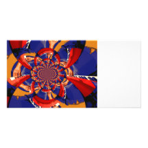 main de kaléidoscope jouant le bleu orange de clav carte avec photo