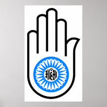 Main et roue Ahimsa de lecture de symbole de jaïni Affiches