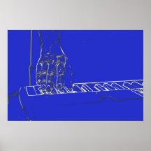 main jouant le contour blanc bleu d'encre de clavi posters