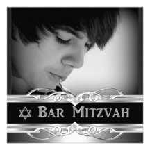 Mâle argenté noir 2 en métal de Mitzvah de barre Faire-part