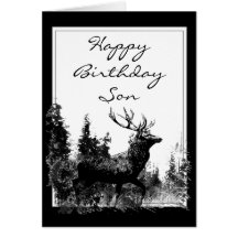 Mâle vintage de fils de joyeux anniversaire, cerf  cartes de vœux