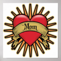 Maman de coeur de tatouage posters
