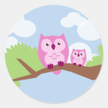 Maman et bébé roses mignons de hibou adhésifs