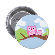 Maman et bébé roses mignons de hibou badge