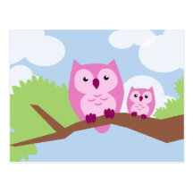 Maman et bébé roses mignons de hibou cartes postales