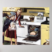 Maman vintage dans la cuisine faisant cuire le jam posters