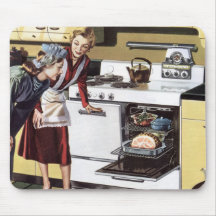 Maman vintage dans la cuisine faisant cuire le jam tapis de souris