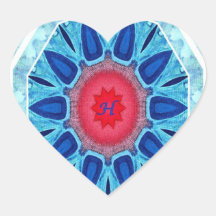 Mandala bleu et rouge d'autocollant de coeur de Ha