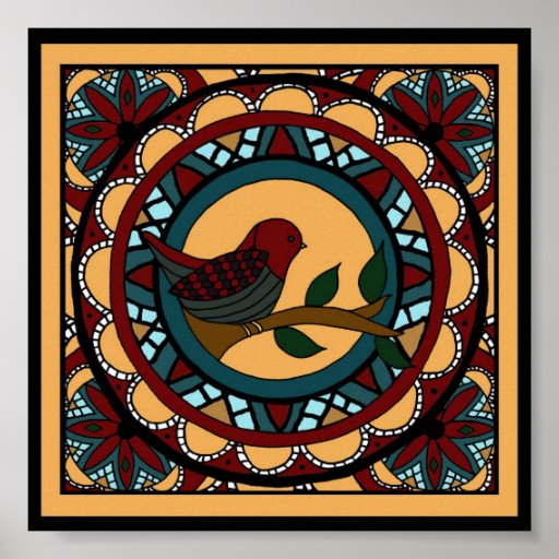 Mandala-copie d'oiseau de ressort poster