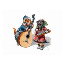 Mandoline et xylophone mignons de jeu de chats dan cartes postales