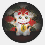 Maneki en céramique blanc Neko Autocollant Rond