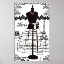 Mannequin blanc noir de mode de Paris Poster