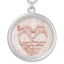 Manuscrit médiéval de musique de coeur rouge pendentifs
