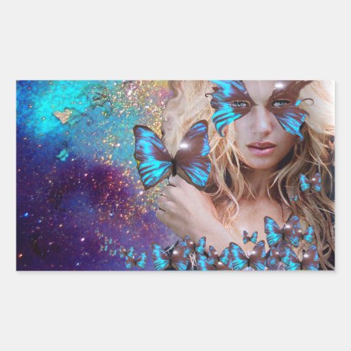 MAQUILLEUR BLEU DE BEAUTÉ DE BUTERRFLY AUTOCOLLANT EN RECTANGLE