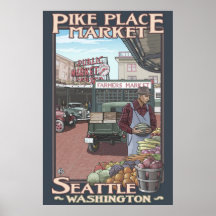 Marché de place de Pike - Seattle, affiche de voya