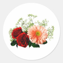 Marguerite de Gerbera et deux roses Adhésifs Ronds