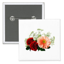 Marguerite de Gerbera et deux roses Pin's Avec Agrafe