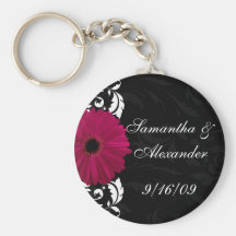 Marguerite fuchsia de Gerbera de rouleau avec noir Porte-clefs
