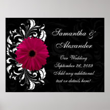 Marguerite fuchsia de Gerbera de rouleau avec noir Posters