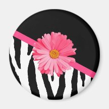 Marguerite rose Girly de motif de zèbre Aimants Pour Réfrigérateur