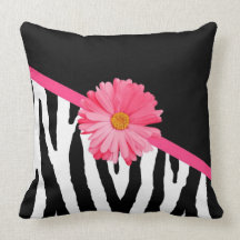 Marguerite rose Girly de motif de zèbre Oreiller
