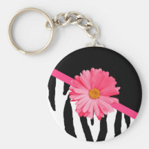 Marguerite rose Girly de motif de zèbre Porte-clef